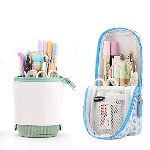 Oyachic 2 PCS Stand up Pencil Case Standing Pencil Holder Transformer Pencil Pouch Telescopic Pen Bag Cute Makeup Bag Cosmetic Organizer Bag Stationery Box for Girls Women