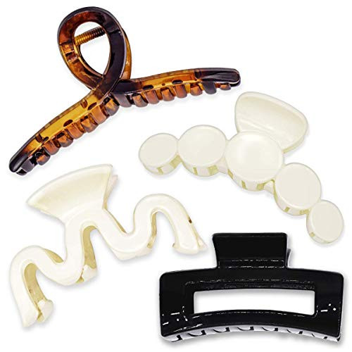 4PCS Bundle Long Hair Claw Clip Hair Jaw Clip for Thick Hair Non-Slip Strong Hold Claw Clips for Women 4.3 inch Large Fashion Clips -Bundle #3-