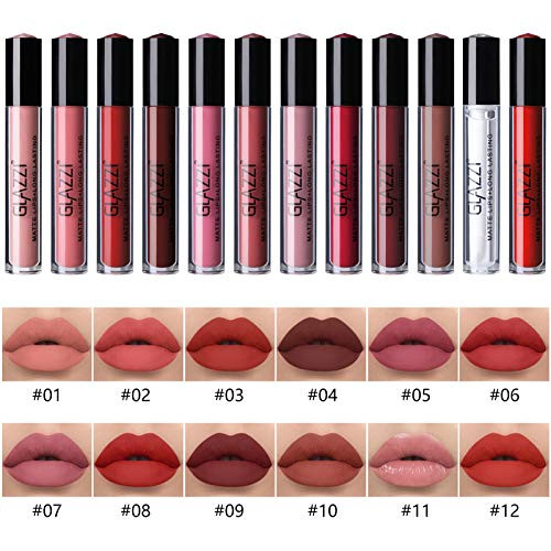 BONNIESTORE 12Pcs Matte Liquid Lipstick Set with Lip Plumper Waterproof Long Lasting lipstick Set Nude Red Color Matte Lip Gloss Durable Liquid Lipgloss Set for Women Makeup