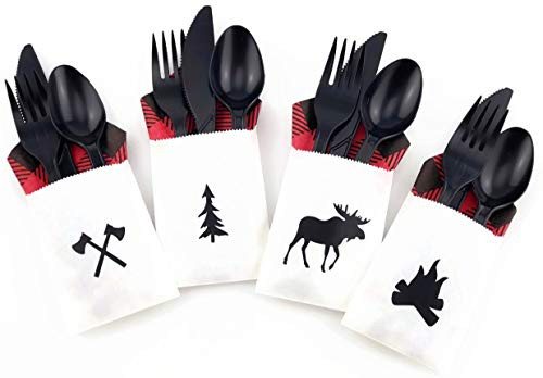 Buffalo Plaid Cutlery 24 Sets - Lumberjack Birthday Baby Shower Party Supplies