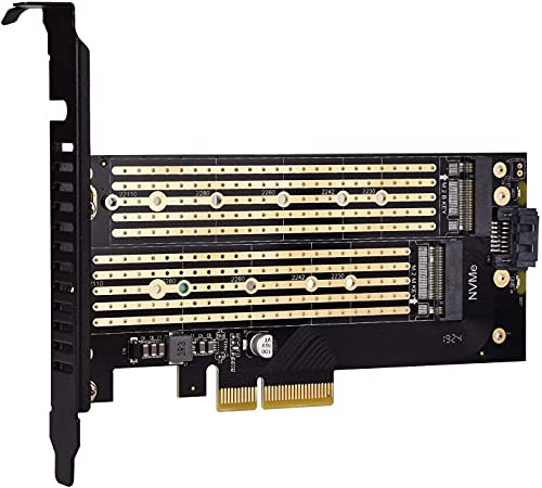 Dual M.2 PCIe Adapter for SATA or NVMe SSD with Aluminum Heatsink Support M.2 NVME -m Key-  and  SATA -b Key- 22110 2280 2260 2242 2230 SSDs to PCI-e 3.0 Expansion Card for Windows Mac  and  Linux OS