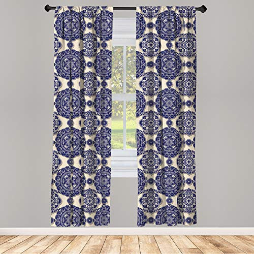 Ambesonne Mandala Curtains Ornamental Flower Pattern Shadow Effect Royal Retro Revival Medieval Exotic Window Treatments 2 Panel Set for Living Room Bedroom Decor 56" x 84" Navy Blue