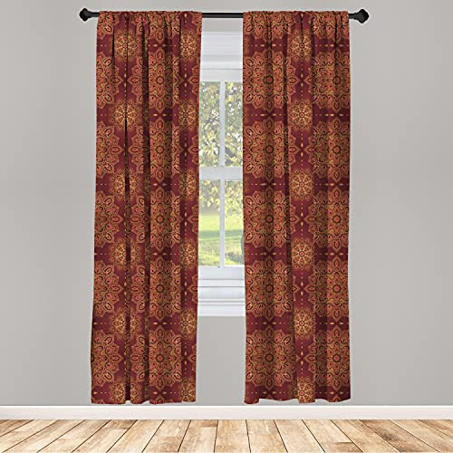 Ambesonne Mandala Window Curtains Oriental Motifs with Floral Elements and Leavess Inspiration Lightweight Decorative Panels Set of 2 with Rod Pocket 56" x 84" Red Earth Yellow