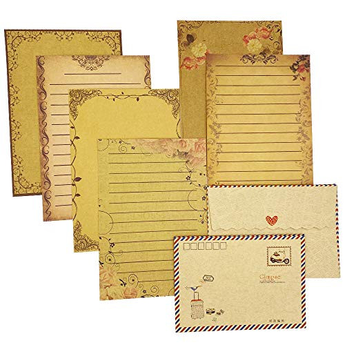 48 Old Fashioned Kraft Writing Stationery Paper and 24 Envelopes with 24 Stickers Letter Set -Envelopes  plusPaper-
