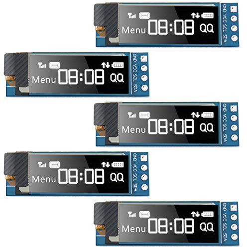 5 Pieces I2C Display Module 0.91 Inch I2C SSD1306 OLED Display Module I2C OLED Screen Driver DC 3.3V~5V -White Display Color-