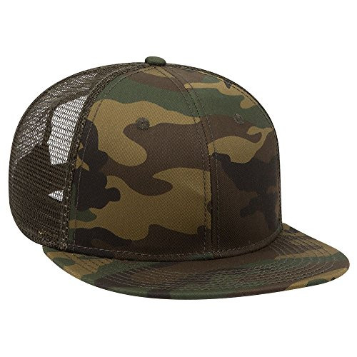 Otto Camouflage Round Flat Visor SNAP 6 Panel Mesh Back Trucker Snapback - Dk.Grn-BRN-Dk.Ol.Grn