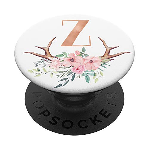 Antlers Pink Flowers Rose Monogram Initial Letter Z PopSockets Grip and Stand for Phones and Tablets