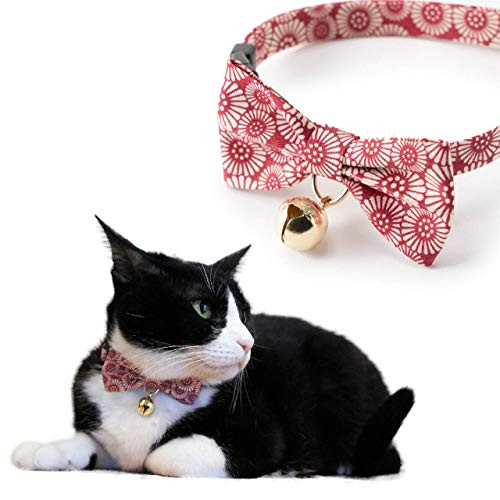 NECO ICHI CATS FIRST Necoichi Kiku Ribbon Bow Tie Cat Collar -Red-