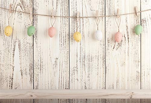 Baocicco 10x6.5ft Happy Easter Backdrops for Photography Colorful Easter Eggs Backdrop White Rustic Wood Board Backdrop Children Adults Photo Shooting Props Photo Booth Studio Video Props