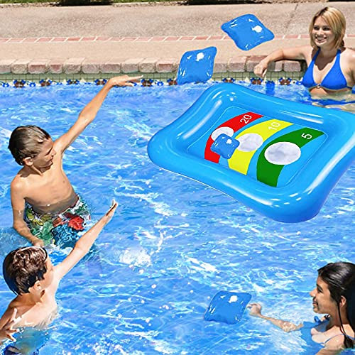 TWISBAY 36" Pool Toys Bean Bag Toss Games Inflatable Floating Cornhole Board Set Floating Toss Game for Kids Adults Float Summer Pool Party Water Carnival Outdoor Beach Toys -Light Blue-