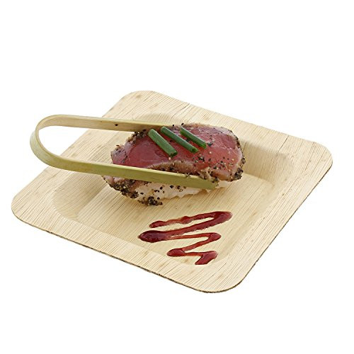 CiboWares Premium 4.75 Inch Square Bamboo Leaf Cocktail Plate Eco-Friendly and Disposable for Home and Catering Package of 50
