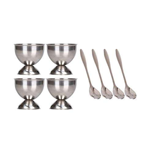 HAEGG Egg Cup Set for Soft & Hard Boiled Eggs Include 4 Egg Tray,4 Spoons Egg Holder Stainless Steel Kitchen Tool