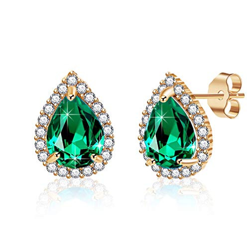 Teardrop Swarovski Crystal Halo Stud Earrings for Women Fashion 925 Sterling Silver Hypoallergenic Jewelry -Green- Teardrop Swarovski Crystal Halo Stud Earrings for Women Fashion 925 Sterling Silver Hypoallergenic Jewelry -Green-