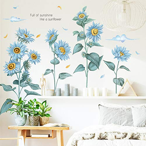 AuGcGoGo Sunflower Flower Floral Wall Stickers  and  Murals Home Decor Self Adhesive Wallpaper Sticker for Living Room Bedroom Home Decoration-Blue-