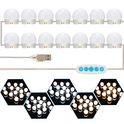 14 LED 5 Style Vanity Mirror Light Hollywood Style Makeup LED Light Bulbs LED Lights for Mirror for Makeup Vanity Table and Bathroom Mirror