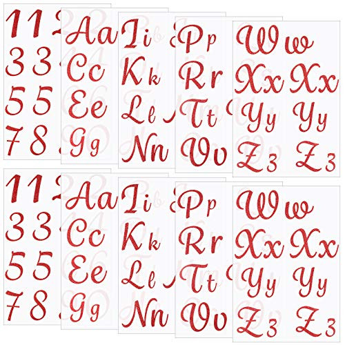 156 Pieces Iron-on PU Letters and Numbers Set Includes 124 Pieces 2 Inch Tall Heat Transfer Alphabets and 32 Pieces 2 Inch Tall Iron-on DIY Numbers for T-Shirt Clothes Bag Hat Crafts Decor -Red-
