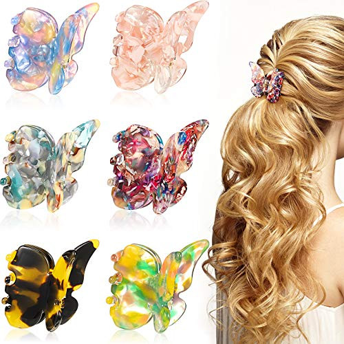 6 Butterfly Hair Claw Clips Butterfly Tortoise Hair Claw Butterfly Shape Acetate Hair Clip Tortoise Shell French Design Hair Clamps Non Slip Jaw Clips Hair Accessories for Women Girls -Lovely Pattern-