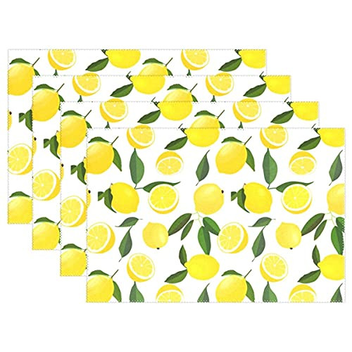 Harooni Lemon Placemats Set of 4 Watercolor Yellow Lemon Place Mats for Dining Table-Kitchen TableWaterproof Non-Slip Heat-Resistant Washable Outdoor Dinner Table Mats