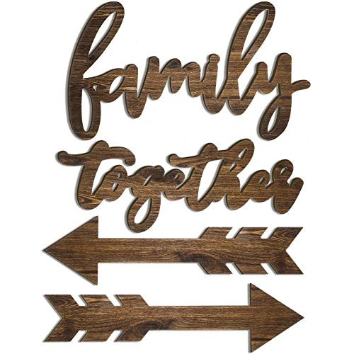 4 Pieces Rustic Family Decorative Signs Family Wall Decor Rustic Wood Signs Wooden Arrow Hanging Signs Wall Decor Farmhouse Family Entryway Sign for Home Bedroom Living Room