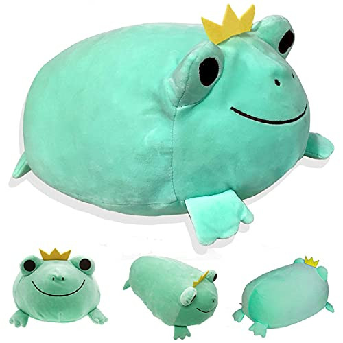 MDXMY Frog Stuffed Animals Cute Soft Frog Plushie with Crown and Smile Face Plush Frog Toys Pillow Gift for Kids Green Frog Decor -Green 14 inches-