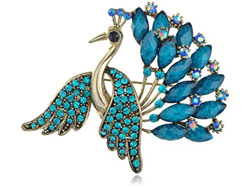 Alilang Antique Golden Tone Turquoise Blue Gem Rhinestones Large Peacock Bird Brooch Pin Alilang Antique Golden Tone Turquoise Blue Gem Rhinestones Large Peacock Bird Brooch Pin