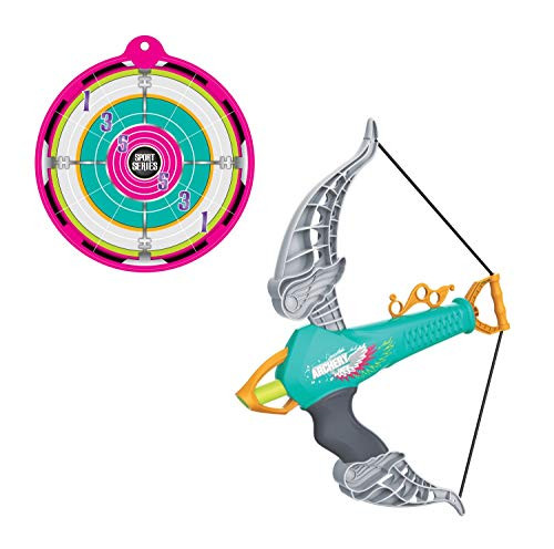 Hey Kiddo Pro Star Mini Archery Bow with Target Set, Safe Foam Dart Arrows | Kids Crossbow Toy, Aqua/Grey