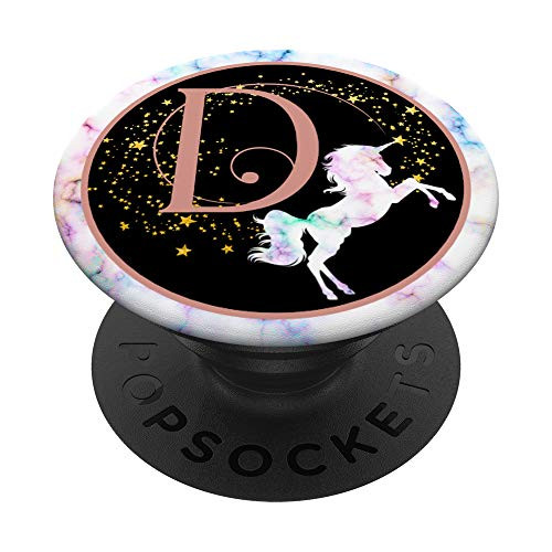 Rose Pink Letter D Initial Unicorn Monogram PopSockets PopGrip- Swappable Grip for Phones  and  Tablets