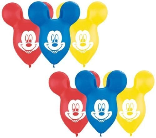 LOONBALLOON Mickey Mouse Ears Red Yellow Blue Head Printed FACE -6- 15" Party Latex Balloons