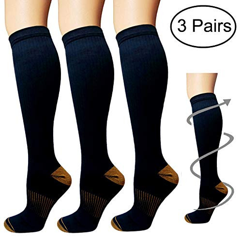 Compression Socks (3 Pairs)15-20 mmHg is Best Graduated Athletic & Medical for Men & Women, Running, Flight, Travels