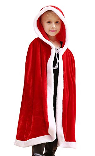 Binse Kids Christmas Santa Claus Robe Hooded Cloak Santa Claus Velvet Hooded Cape Christmas Robe Child Christmas Costume Red Height 100-130cm