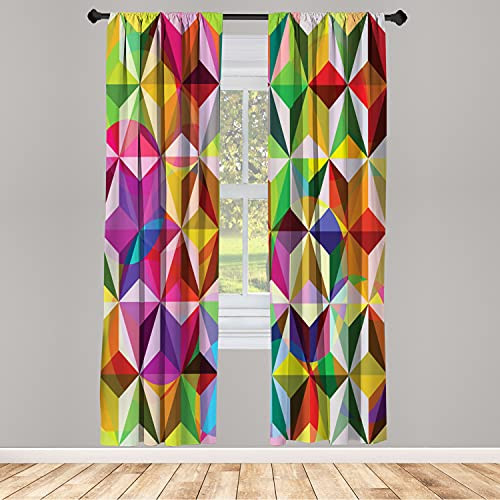 Ambesonne Geometric Window Curtain Rainbow Colored Stacked Cube Pattern Mosaic Grid Design Sixties Inspirations Lightweight Decorative Panels Set of 2 and Rod Pocket 56 x 84 Purple Blue