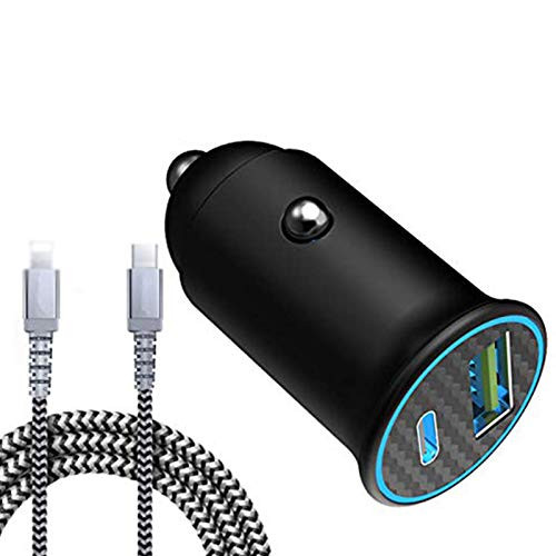 USB C Car Charger Dual Port Type C PD QC - 3.0 Quick Charge Ultra Fast Charging Aluminum Alloy Adapter with 3FT Nylon Braided Cable Compatible with iPhone 11-12 Pro Max-X-8-XR-XS Max-iPad Air Mini USB C Car Charger Dual Port Type C PD QC - 3.0 Quick Charge Ultra Fast Charging Aluminum Alloy Adapter with 3FT Nylon Braided Cable Compatible with iPhone 11-12 Pro Max-X-8-XR-XS Max-iPad Air Mini