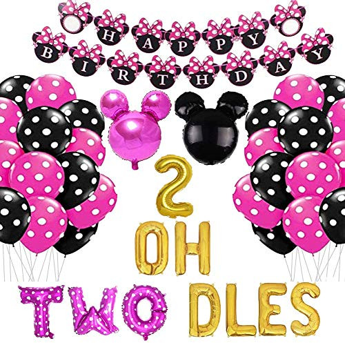 Geloar Minnie 2nd Birthday Party Supplies Oh Twodles Birthday Balloons Minnie Mouse Happy Birthday Banner Party Supplies Number 2 Balloon for 2nd Second Girl Minnie Mouse Birthday Party Decoration