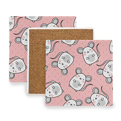 MOYYO Cute Cartoon Mice Mouse Drink Coasters Absorbent Stone Bar Coaster with Cork Base Prevent Furniture from Dirty and Scratched Square Coaster for Drink Cups Mugs Set of 2 MOYYO Cute Cartoon Mice Mouse Drink Coasters Absorbent Stone Bar Coaster with Cork Base Prevent Furniture from Dirty and Scratched Square Coaster for Drink Cups Mugs Set of 2
