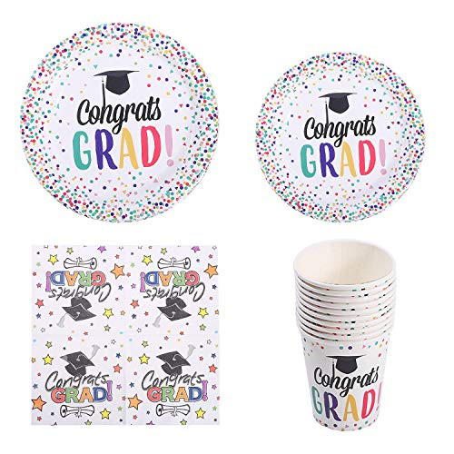 50 PCS Graduation Party Supplies Plates Cups NapkinsGraduation Party Supplies Congrats Grad Congratulations Black Gold Tableware Set 2021