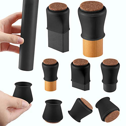 Black Silicone Chair Leg Floor Protectors with Felt Chair Leg Caps Silicon Furniture Leg Feet Protection Cover Protect Hardwood Floor Anti Scratch 16 Pcs -Large Fit- 1.5" - 2.0" Black-