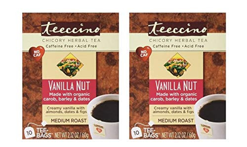 Teeccino Vanilla Nut Chicory Organic Herbal Tea Caffeine Free Medium Roast - 10 Tea Bags (Pack of 2)