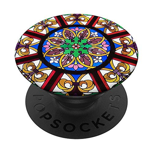 Colorful Stained Glass Church Window Mandala Pattern PopSockets Grip and Stand for Phones and Tablets