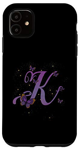 iPhone 11 Romantic Butterfly Initial Letter K Purple Monogram Case