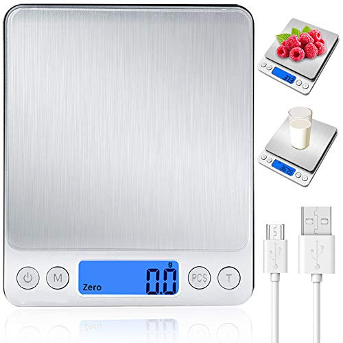 Digital Kitchen Scale Rechargeable Food Scale with Tare Function (0.1g/0.01oz Increment), Cooking Scale with Back-Lit LCD Display Portable Waterproof Food Measurement Digital Kitchen Scale Rechargeable Food Scale with Tare Function (0.1g/0.01oz Increment), Cooking Scale with Back-Lit LCD Display Portable Waterproof Food Measurement