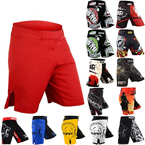 ROAR MMA Fight Shorts UFC Grappling Muay Thai BJJ Training Jiu Jitsu No Gi Wear -Medium Simple-Red-
