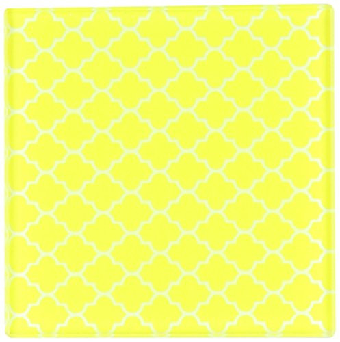 3dRose ct_120255_5 Yellow Quatrefoil Pattern Contemporary Moroccan tiles Modern White Geometric Clover Lattice Glass Tile, 4-Inch