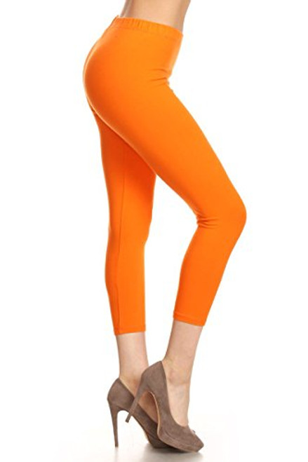 Leggings Depot NCL27-ORANGE-2X Solid Capri Yoga Pants-2X Leggings Depot NCL27-ORANGE-2X Solid Capri Yoga Pants-2X