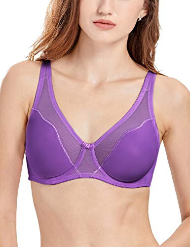 DELIMIRA Women's Full Coverage Unlined Sheer Underwire Minimizer Bra Dark Purple 42F