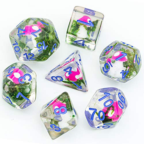 UDIXI 7PCS Polyhedral DND Dice D and D Dice Set Filled with Mushroom and Flower for Role Playing Dice Games as DND RPG MTG Table Games -Seaweed-