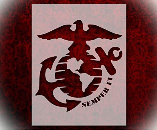 Stencil Marine Corp Corps Semper Fi Eagle Anchor Globe 8.5" x 11" Reusable Sturdy Flexible Clear Plastic Stencils Arts and Crafts Material Scrapbooking for Airbrush Painting Drawing
