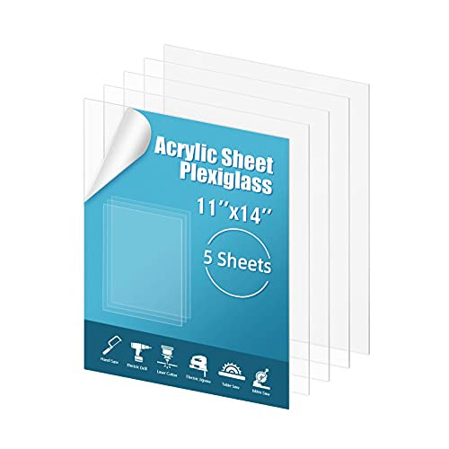 5 Pack Clear Acrylic Sheets Cast Plexiglass - PETG Clear Plastic Sheets 11x14 Inches 0.04 Inch Thick for Picture Frame Glass Replacement DIY Projects Craft Painting and Table Signs