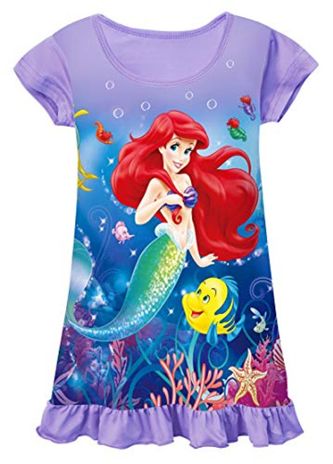 Little Girls Princess Dress Toddler Princess Cartoon Casual Short Sleeve Shirtdress -4-5T Purple-