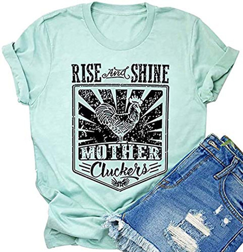 Rise and Shine Mother Chicken Mom Cute T Shirts Women Letter Print Mama Life Tees Tops Farm Country Casual Tshirt -X-Large Light Green- Rise and Shine Mother Chicken Mom Cute T Shirts Women Letter Print Mama Life Tees Tops Farm Country Casual Tshirt -X-Large Light Green-