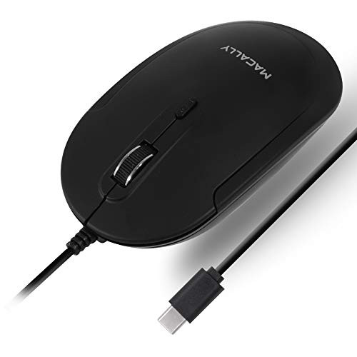 Macally Wired USB C Mouse for Mac and PC - Slim Quiet and Reliable - 3 Button Layout Scroll Wheel and 4 DPI Mode -800-1200-1600-2400- Type C Mouse for Laptop - Plug and Play USBC Mouse - Black